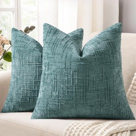 Teal Chenille Throw Pillow Covers 18x18 Set of 2 Thick Textured Slubby Couch Pillow Covers Farmhouse Accent Modern Neutral Decorative Pillow Cases for Bed Sofa Living Room