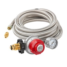 DQSDC 15FT High Pressure Propane Regulator with Hose - 0-30 PSI Adjustable Output - Stainless Steel Braided Gas Hose - for Fire Pits, Burners, Heaters, Turkey Fryers & Smokers - Connects 5-100LB Tanks