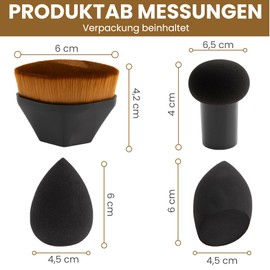 2er Beauty Blending Schwamm-1x Foundation Pinsel Make-up Grundierungspinsel - 1x Blending Schwämmchen mit Griff,Make-up Set Fondation Set- Schmink Set, Crème, Puder Sonnenschutz (Schwarz)