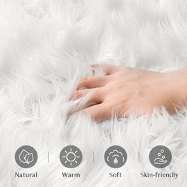 Ashler Faux Fur Rug, Fluffy Shaggy Area Rug Ultra Soft 2.2 x 4 Feet Rectangle Fur Rug, White Fuzzy Rug Machine Washable Shag Rug, Nursery Decor Throw Rugs for Bedroom, Kids Room, Living Room