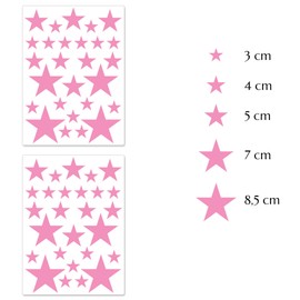 PREMYO Set of 54 Star Wall Stickers Kids - Nursery Decor Easy to Apply - Decals for Bedrooms for Girls Rose Pink