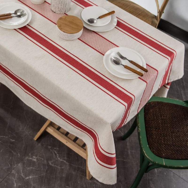 ArtBud White Red Tablecloth Cotton Linen Farmhouse Table Cover Soft