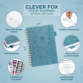 Clever Fox Food Journal Spirale – Tägliches Lebensmitteltagebuch, Mahlzeitenvorbereitungsplaner zum Verfolgen von Kalorien und Nährstoffen, Gewichtsverlust-Tracker-Notizbuch (Aquamarin)