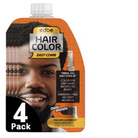 Edbe Hair Color Easy Comb Dark Brown (4 Pack) - Grey Hair Mustache and Beard Coloring for Men with One Application Kit