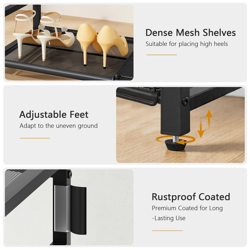 Gewudraw 3 Tier Expandable Shoe Rack, Adjustable Heavy Duty Metal