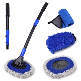 Ultimate Car Wash Brush with Long Handle | 15-Degree Curved Pole Design | Microfiber Brush Head | Adjustable Length | Wide Applications for Car, RV, Truck, Pickup | Car Wash Kit (Blue)