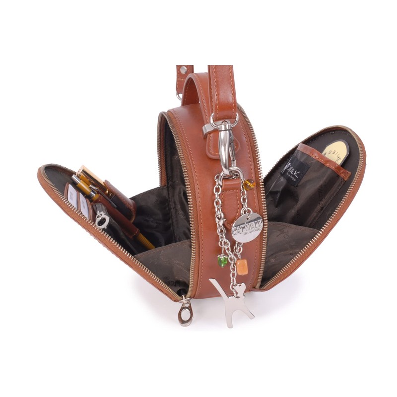 Catwalk Collection Handbags - Women's Round Leather Shoulder Bag -