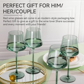 Cyrelwing Green Wine Glasses Set of 6,18oz green Wine Glassware Gift Set for Wife & Mom-Colorful Hand Blown Glass Drinkware for Red White Wine