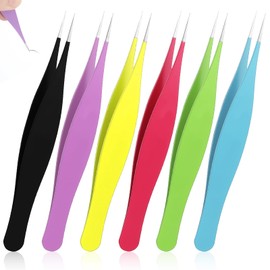 6 Pieces Needle Nose Tweezers Stainless Steel Ingrown Hair Tweezers Pointed Tweezer Precision Fine Point Tip Tweezer Blackhead Remover for Nose Facial Hair Eyebrow Blackhead Remover Assorted 6 Colors