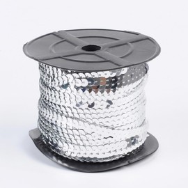 Stiesy 100 Yards Silver Sequin Beads Strip AB Colour Flat Round Sequin Beaded Paillette Trim String Chain Roll 6mm for Jewellry Making Ribbon Sewing Costumes Ornament