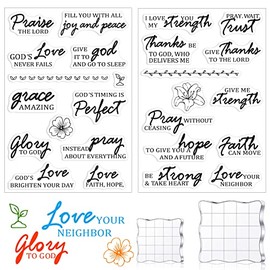 2 Sheets Christian Clear Stamps Faith Rubber Stamps for Card Making Supplies Christian Prayer Stamps with 2 Pcs Blocks Acrylic Clear Stamping Blocks Tools Bible Sentiments Stamps for DIY Journaling