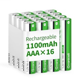 Granicell - Pilas recargables AAA de 1100 mAh de alta capacidad de 1300 ciclos, 1.2 V NiMH baja autodescarga triple AAA, paquete de 16