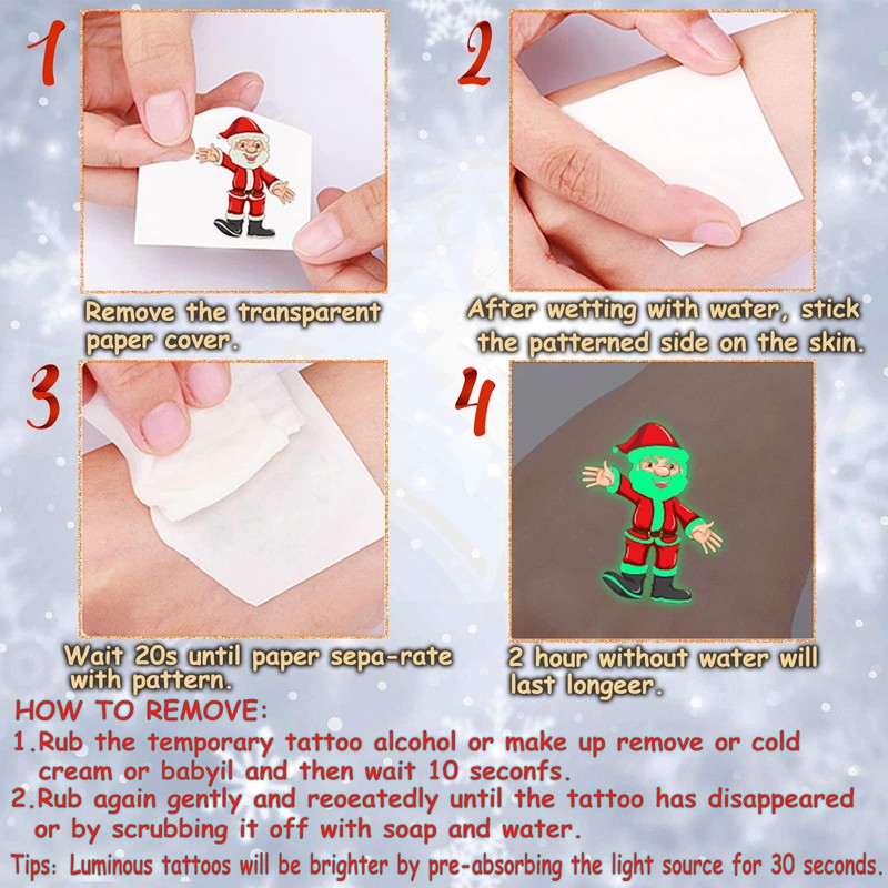 Flyftrey Tattoo Children, Waterproof Children's Tattoos (Luminous Christmas