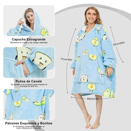 Manta con Capucha,Cobija con Capucha y Manga Adulto,Franela Gruesa y Cómoda Gran Resistencia al Frío,Sudadera Manta con Amplias Bolsillo,Hooded Blanket para Hombre y Mujer,Regalo de Invierno(Aguacate)