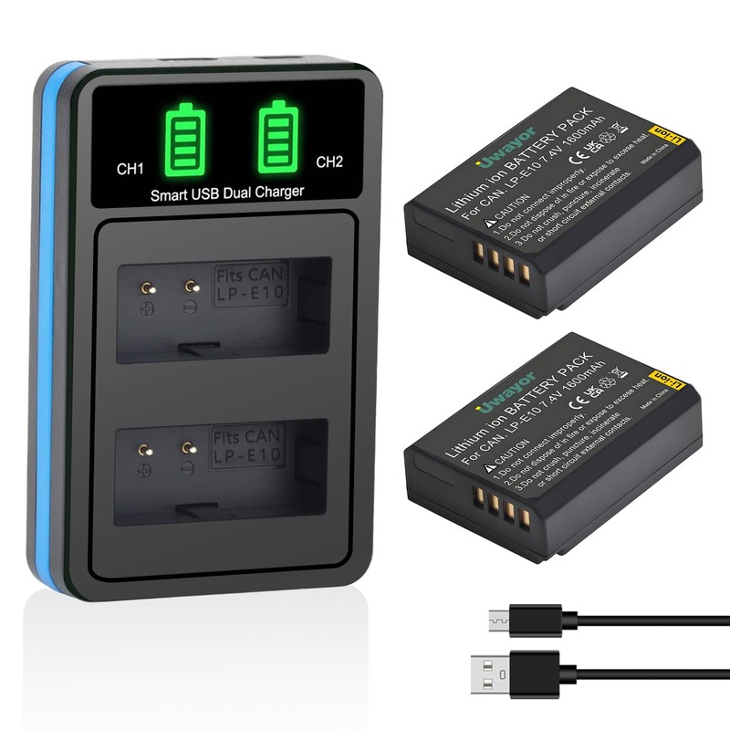Uwayor LP-E10 LP E10 Battery 2 Pack and Dual Charger