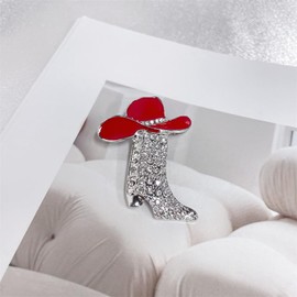 Cut Boot Rhinestones Cowgirl Cowboy Hat Xmas Brooch Lapel Pins for Women Girls Fashion Colorful Enamel Western Boots Crystal Christmas Party Brooches Pin Dress Suit Ceremony Bag Clothes Accessories Jewelry Gift (Red)