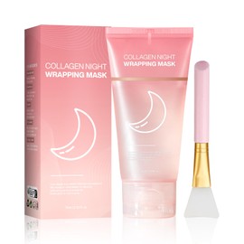 Collagen Night Wrapping Mask,Bio Hydrolyzed Collagen Overnight Peel Off Mask,Smooth and Tight Skin,Hydrates and Tightens Skin,Reduce Fine Lines & Dullness,Skin Care For All Skin Types(Brush Included)