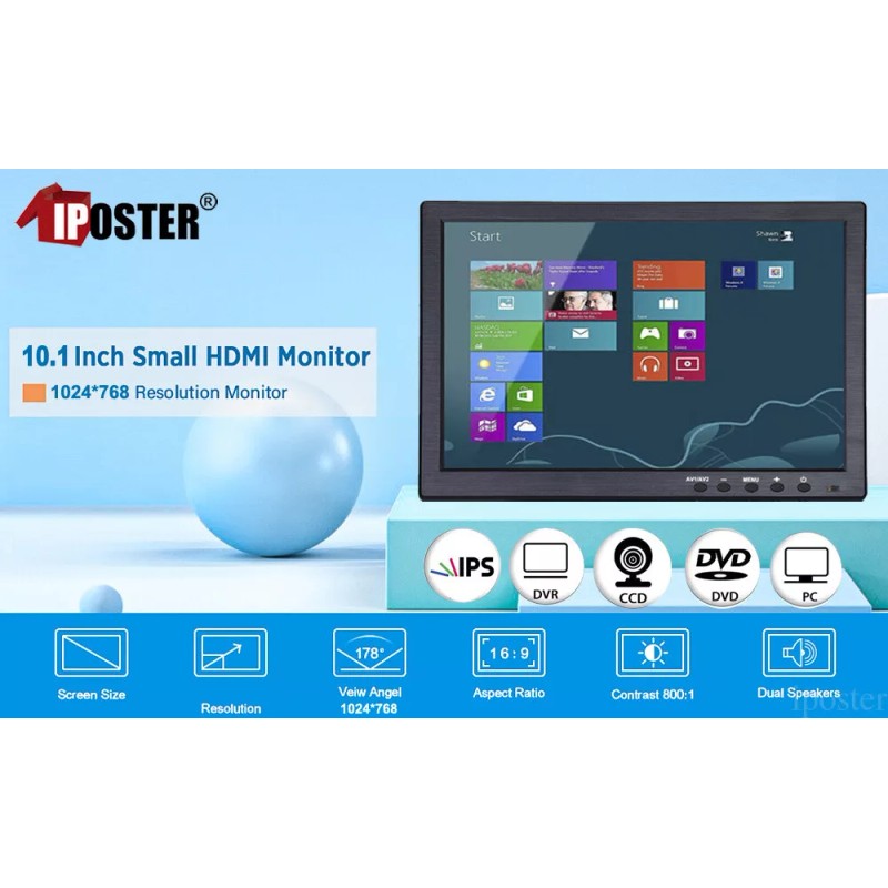 iPoster 10.1" HD CCTV LCD Screen Monitor PC AV/RCA/VGA/HDM