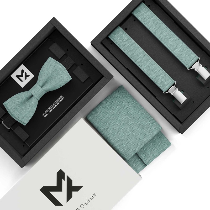 MAY-TIE Herren Fliege Set | Hochzeitsfliege vegan vorgebunden | Leinen