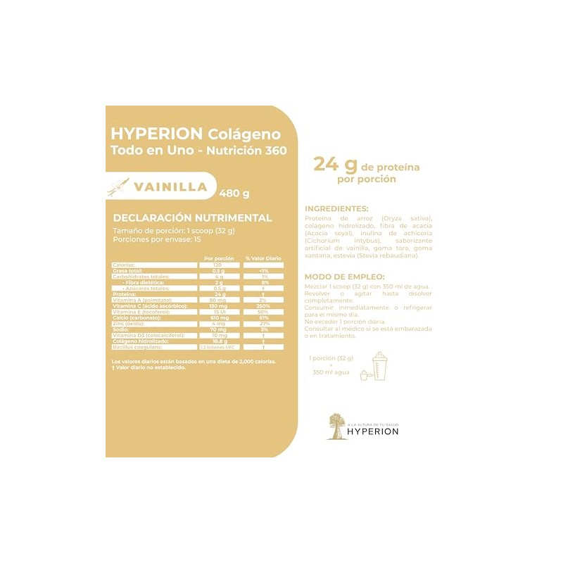 HYPERION Colageno Todo en uno: Nutricion 360, Sabor Vainilla 480