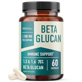 Beta 1,3D Glucan 500 mg (60 cápsulas) Beta Glucans 1,3D y 1,6D para apoyo inmunológico y sistema inmunológico Booster  Sin soja, sin lácteos, sin OMG 