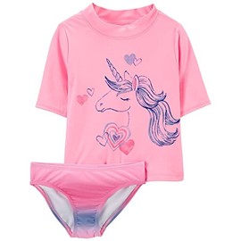 Carter's Girls' 2-Piece Rashguard (12, Unicorn/Hearts/Pink)