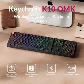 Keychron K10 Full Size Layout Bluetooth Wireless/USB Wired Mechanical Gaming Keyboard for Mac with Keychron Super Red Switch/RGB Backlight 104 Keys Computer Keyboard for Windows Laptop(Version 2)
