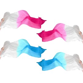 PATIKIL Belly Dance Silk Fan Veil 71", 2 Pair (Left+Right) Women Long Folding Dance Fan Wood Fan for Dance Performance, Two Color