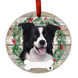 Border Collie Ornament - E&S Pets - DIY Personalizable - Dog Gifts - Ceramic Round Ornament with Glazed Finish - X-mas Decoration - Christmas Ornaments Craft Gifts - Ornaments for Pet Lovers