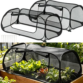 QwayHome 2Pack Garden Covers for Raised Beds, Pop Up Mesh Plant Protect Covers, Black 45% Sunblock Plant Shade Tent, Vegetable Seedling Crop Cage for Against Animals, With 8 Stakes L*W*H - 45*22*16in