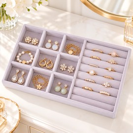 Velvet Jewelry Organizer Tray for Jewelry Storage – 6 Grid, 9 Grid & Empty Tray Options for Dresser and Vanity