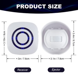 Wireless Doorbell Set with 1 Electronic Plug-in Receiver, 2 PIR Motion Sensor Detector, Wireless Doorbell, Visitor Alert, Security Warning, Alarm of 38 Ringtones