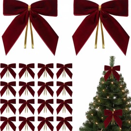 Yinkin 50 Pcs Christmas Velvet Ribbon Bow Bulk 5.5'' Small Pre-Tied Gift Bows Xmas Rustic Wreath Ribbon for Christmas Tree Garland Gift Wrapping Outdoor Indoor Home (Wine Red)