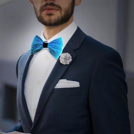 Pajarita con luz LED inalámbrica para adultos, hombres, mujeres y niños grandes, tela de fibra óptica luminosa que brilla en la oscuridad para fiestas, Tela azul, Normal