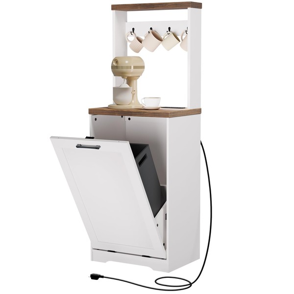 YATINEY Tilt Out Trash Can Cabinet with Charging Station, Kitchen