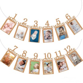 Owl Focus First Birthday Party Banner, Baby Photo Banner from Newborn to 12 Month, 1st Birthday Celebration with Frame, Monthly Milestones Magic for Panty Photo Garland Galore
