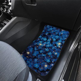 TOADDMOS Blue Floral Flowers Floor Mats for Cars Heavy Duty Rubber Carpet Floor Mats Waterproof Front Mat for SUV,Truck,Van,2 Piece Set