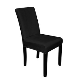 WedDecor Velvet Chair Cover, 1 Piece, Velvet Stretch Chair Seat Cover, Removable & Washable Dining Chair Slipcover for Kitchen, Wedding, Hotel, Banquet, Highback Chair Protector, Black