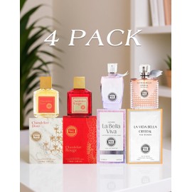 Hybrid & Company Women's 4 Pcs Chandelier Dore Crystal La Bella Viva Pour Femme Perfume Natural Spray Fresh Fragrance