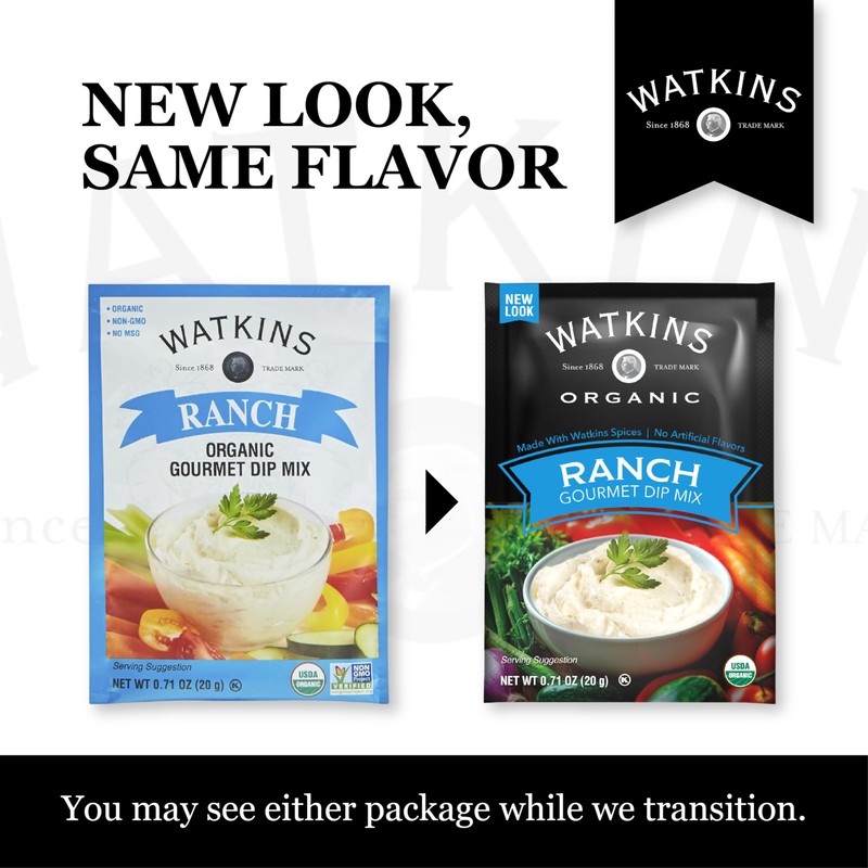 Watkins Organic Gourmet Dip Mix, Ranch, 0.71 oz. Packets, 12-Pack