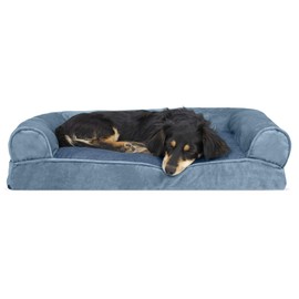 Furhaven Pet Bed for Dogs and Cats - Faux Fur and Velvet Sofa-Style Pillow Cushion Dog Bed, Removable Machine Washable Cover - Harbor Blue, Medium