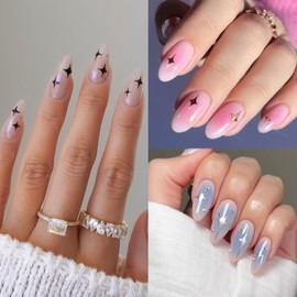 MIXFOSAHN Multicolor Star Nail Stickers for Nail Art, 6 Sheets, Modern Style, Puffy 3D, Self-Adhesive, Easy to Apply, Long Lasting, Residue Free Removal