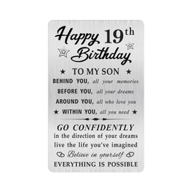 MOQIYXL 19th Birthday Card for Son, 19 Year Old Gifts for Son Engraved Wallet Card