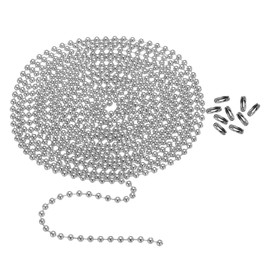 PATIKIL 3.0M 304 Stainless Steel Ball Chain 3mm Ball Chain Beads with 18 Matching Connector Clamps for Necklace Hanging Tag Ring DIY Craft