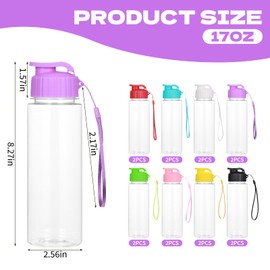 16 Pack Plastic Water Bottles Colorful Bulk with Handle Strap, 17oz Sports Water Bottles Reusable Drinking Cups Lightweight Leakproof Flip Top Bottle for Adults Gym Fitness Outside Sports (8 Colors)