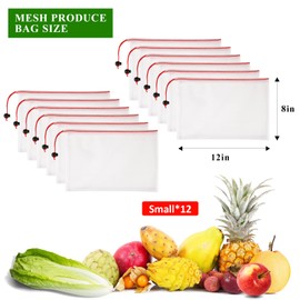 JSVSLTD Set of 12 Reusable Mesh Produce Bags - Washable Produce Bags - 12 Red Small (8"x12") See-Through Mesh Produce Bags for Storage Fruit, Vegetable, Toy