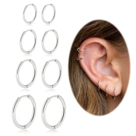 Small Hoop Earrings for Women Men Silver Huggie Hoop Earrings for Cartilage Helix Hypoallergenic Surgical Stainless Steel Earrings 6/8/10/12mm Thin Silver Hoops Set for Girls (Thinner 1.6mm)