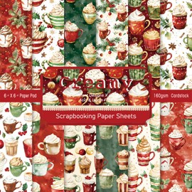 sorkwo 24 Sheets Christmas Creamy Pattern Paper, 6" x 6" Christmas Scrapbooking Supplies Paper Decorative Craft Paper for DIY Card Making Photo Album Junk Journal Décor