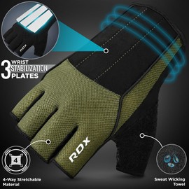 RDX Fitness Gloves, Training Gloves with 3 Wrist Stabilisation Plates, 15 Inch Long Strap, Non-Slip Palm Protection, Sports Gloves for Gym, Weightlifting, Powerlifting, Men and Women