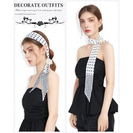 JENSVOIR Scarf for Women, White Polka Dot Slim Flower Chiffon Neck Scarf Removable Rose Light Soft Fashion Scarves Neckerchief Hair Band